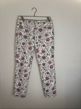 LOFT White Floral Print Ankle Pants
